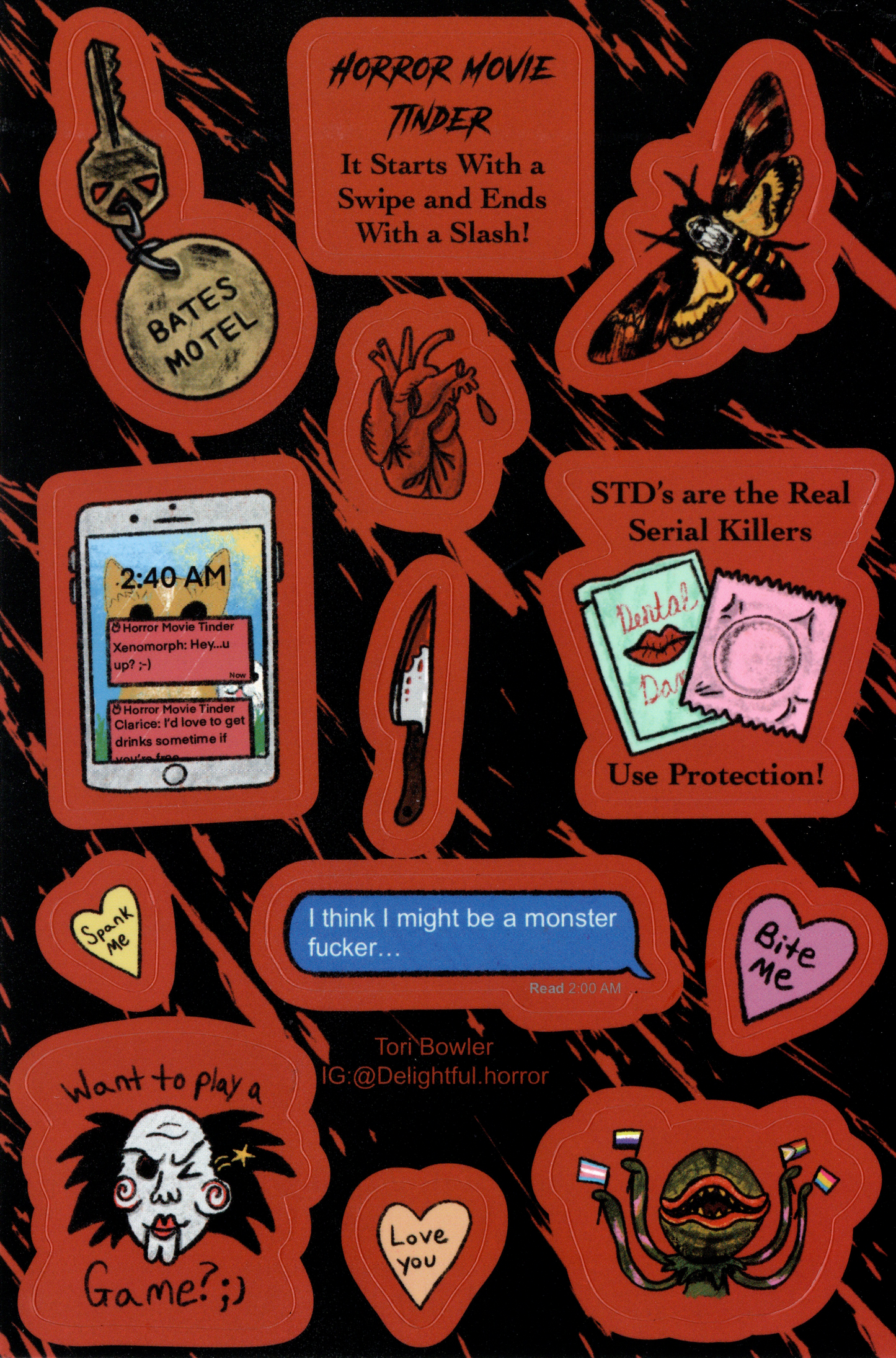 Sticker Sheet: Horror Movie Tinder by Tori Bowler
