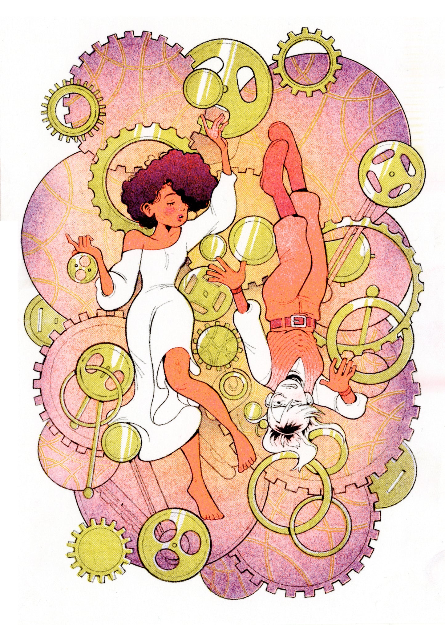 Cogs in the Machine 5"x7" Hourglass Risograph Print by Barbara Mazzi