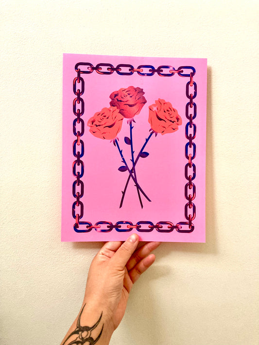 Risograph Print: Roses (Pink) (8.5"x11") by Cheeky Chong