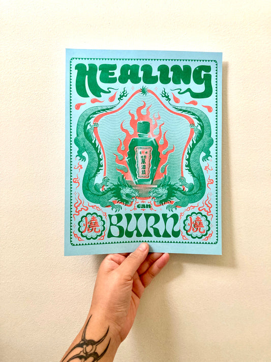 Risograph Print: Healing Can Burn (8.5"x11") by Cheeky Chong