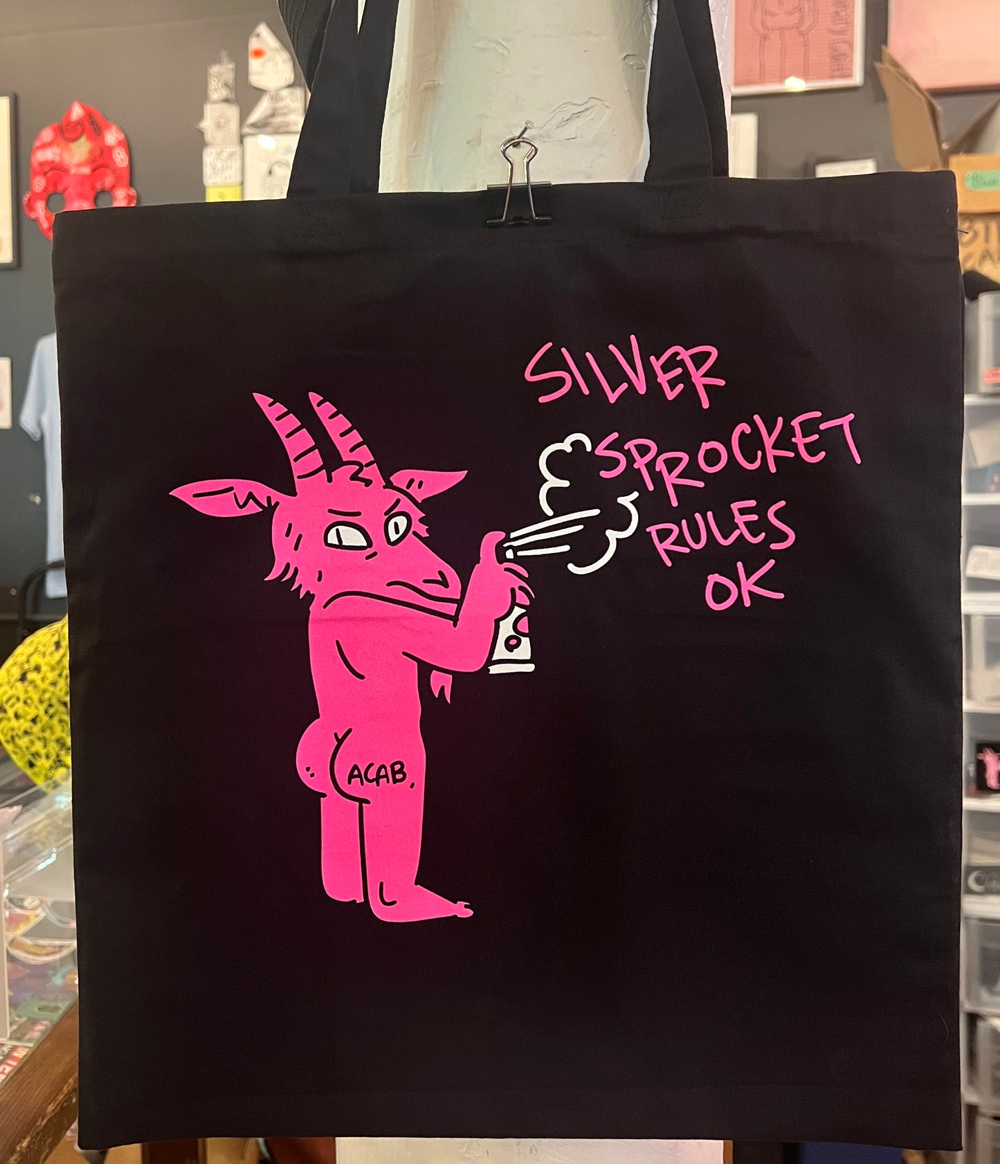 The Classic Hot Pink Silver Sprocket Goat Tote by Liz Suburbia