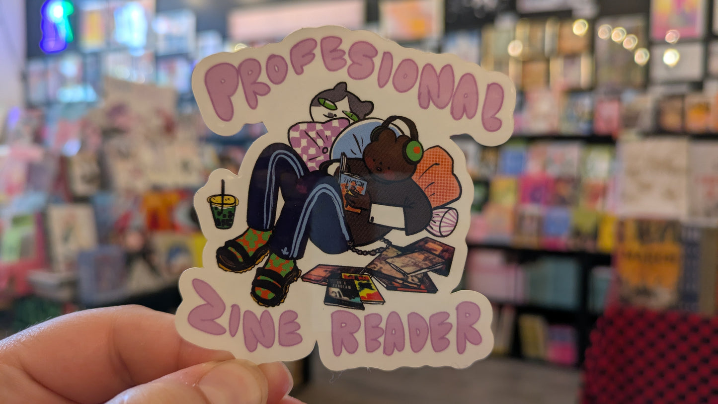 Sticker: Profesional Zine Reader by Joa Dimas