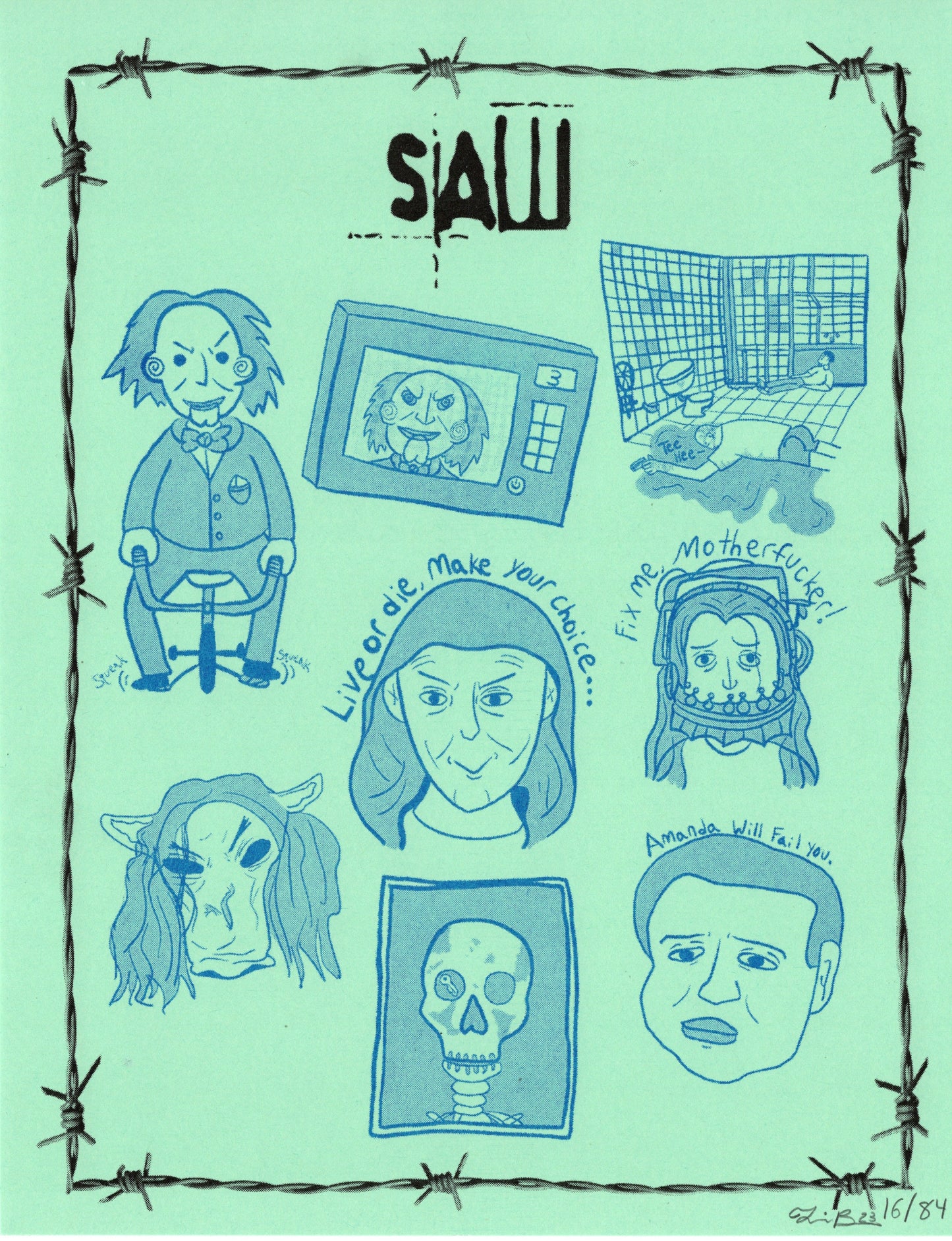 SAW Horror Collage Risograph Print (8.5x11) by Tori Bowler