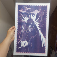 Risograph Print: Smoking Horse (11"x17") by Cheeky Chong