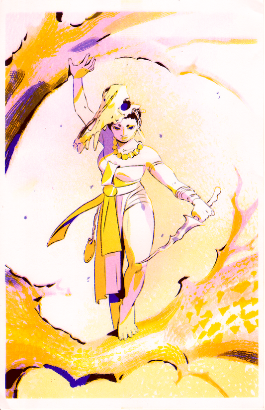 Risograph Print: Wolf Hunter - Cry Wolf Girl (11"x17") by Ariel Slamet Ries