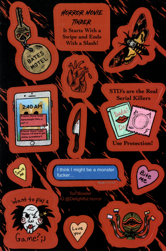 Horror Movie Tinder sticker sheet by Tori Bowler