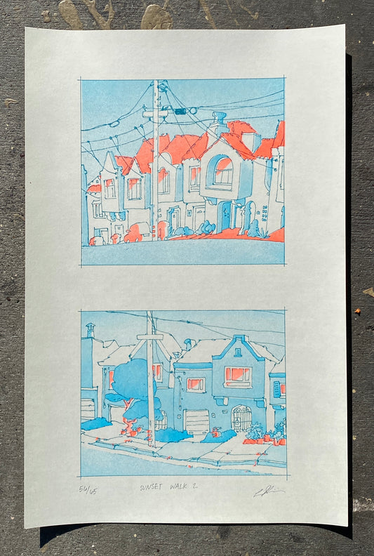 Risograph Print: Sunset Walk 2 (11"x17") by Liana Krakirian