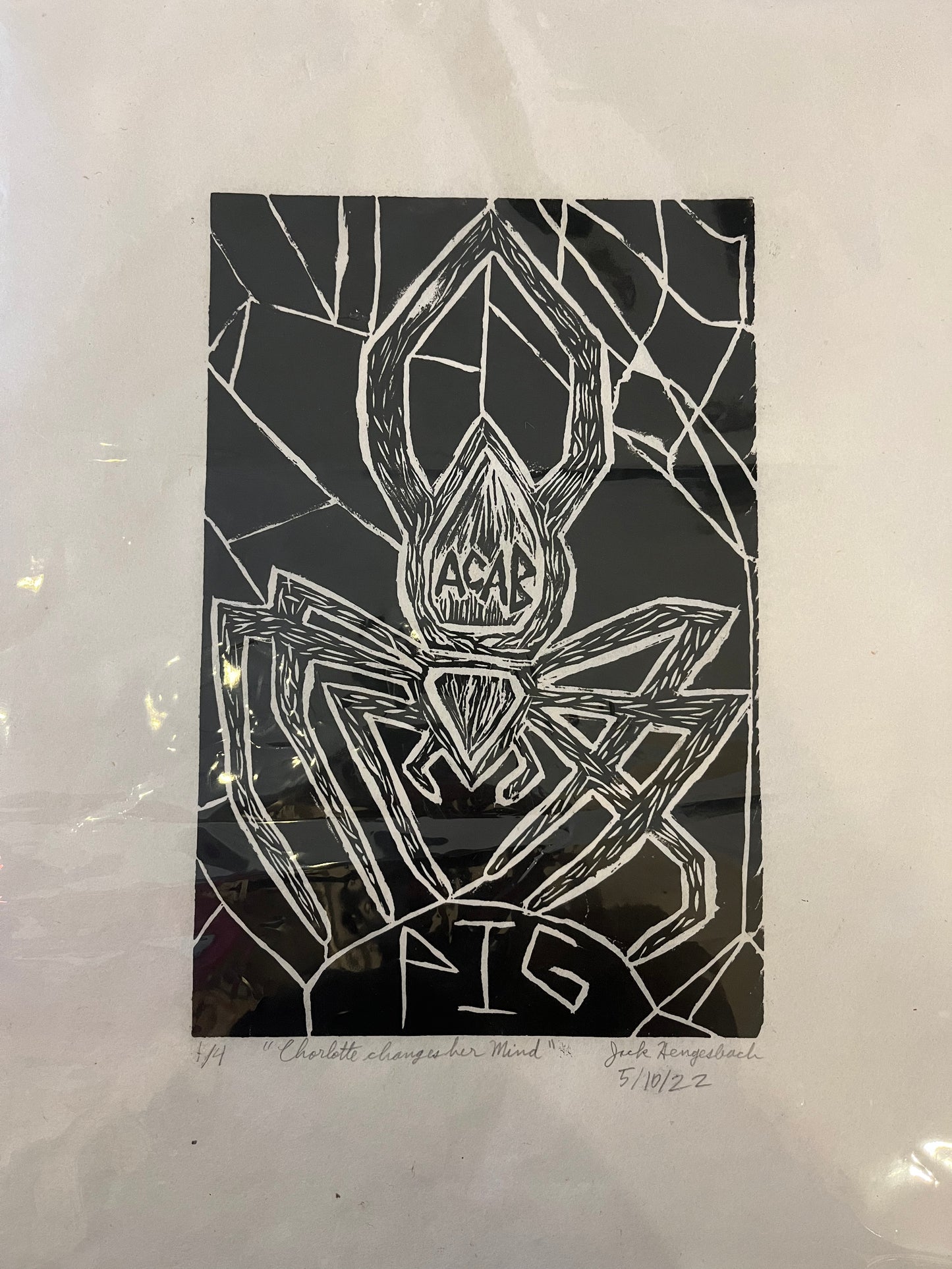 Spider Linocut Print by Jack Hengesbach