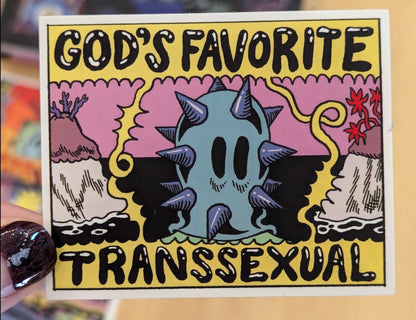 Boy Island Sticker: God's Favorite Transexual by Leo Fox