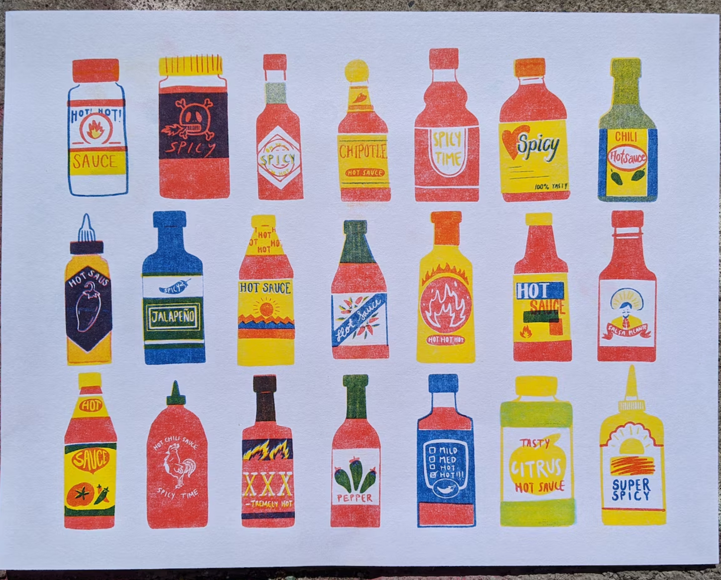 "Hot Sauce" 11"x14" Risograph Print by Christina Hu