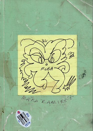 Book cover with a drawing of a flea and text on a green background