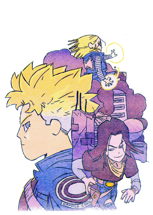 Risograph Print: Trunks and the Androids (8.5"x11") by Raul Higuera