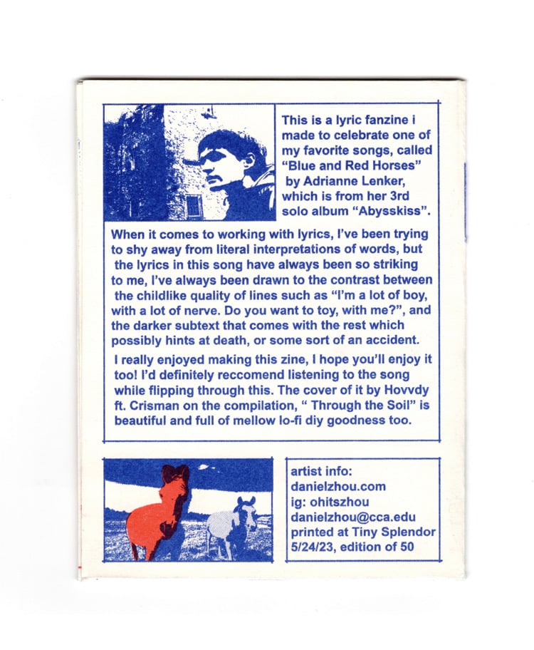 Blue and Red Horses Lyric Risograph Fanzine by Daniel Zhou