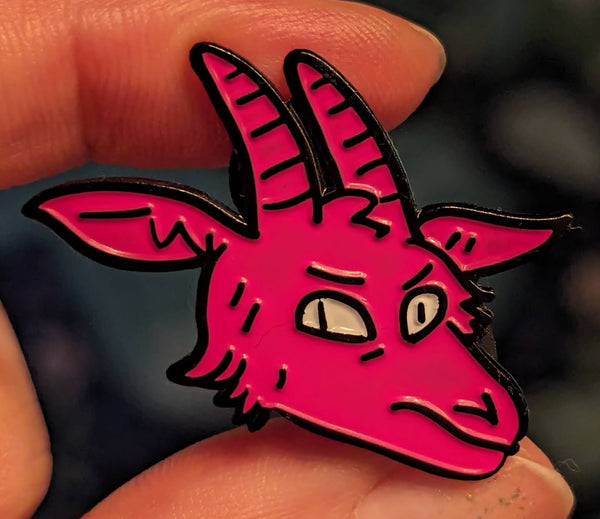 Enamel Pin: Silver Sprocket Goat Head by Liz Suburbia