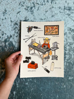 Risograph Print: Busy Tattoo Shop Studio by Sarah Duyer