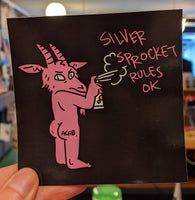 Sticker: Silver Sprocket Rules Ok! by Liz Suburbia (black and pink)