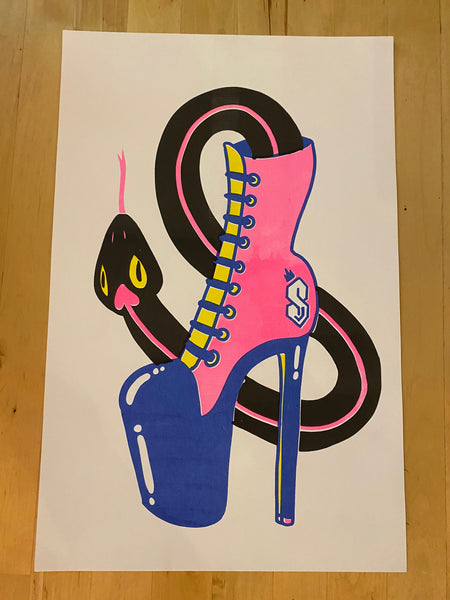 THERE'S A SNAKE IN MY BOOT Riso Print by Blue Hare Comix